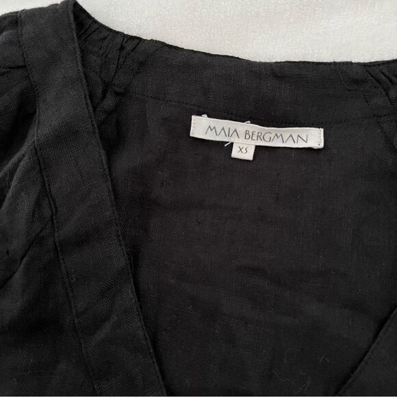 Free People x Maia Bergman Mika Linen Wrap Mini Dress in Black, Size XS NWOT - Picture 10 of 14
